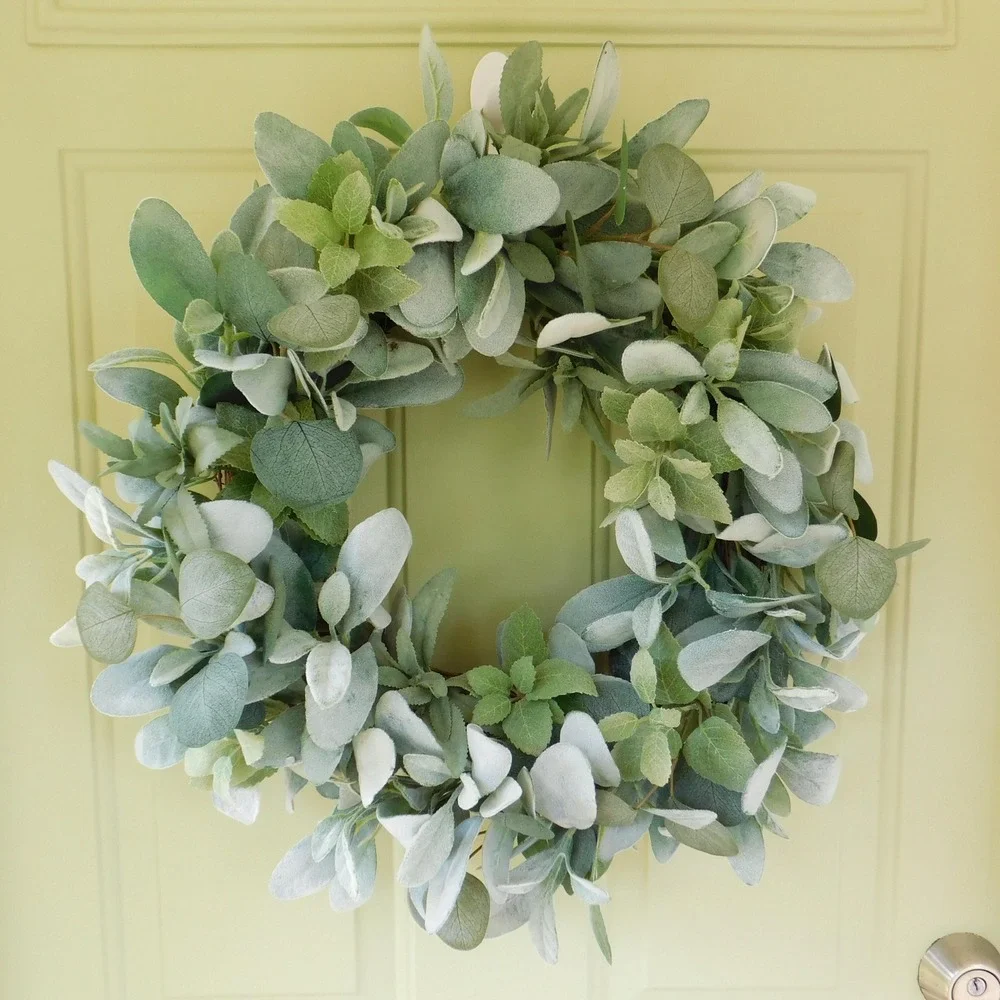 Lambs Ear‎ Wreath for Front Door, Spring Summer and Fall, Soft muted color